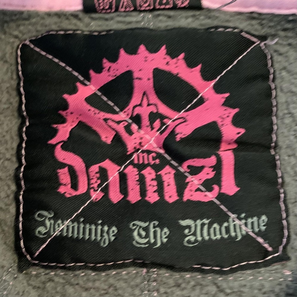 Damzl Hoodie Womens Medium Brown Pink Full Zip Feminize The Machine Graphic - Picture 3 of 9